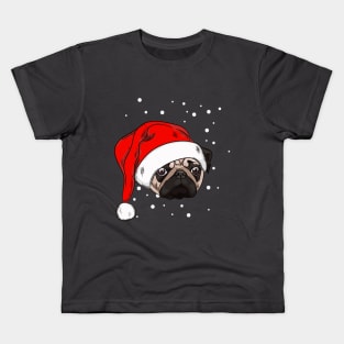 Cute pug in christmas hat Kids T-Shirt